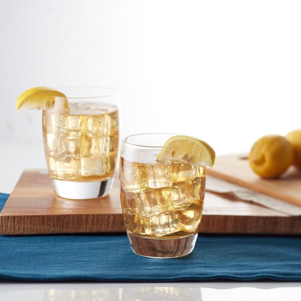 blended scotch whiskey served in a short glass with a large ice