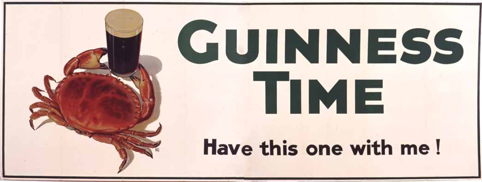 ‘Guinness Time – Have this one on me!’ print of crab holding a pint, 1935.
