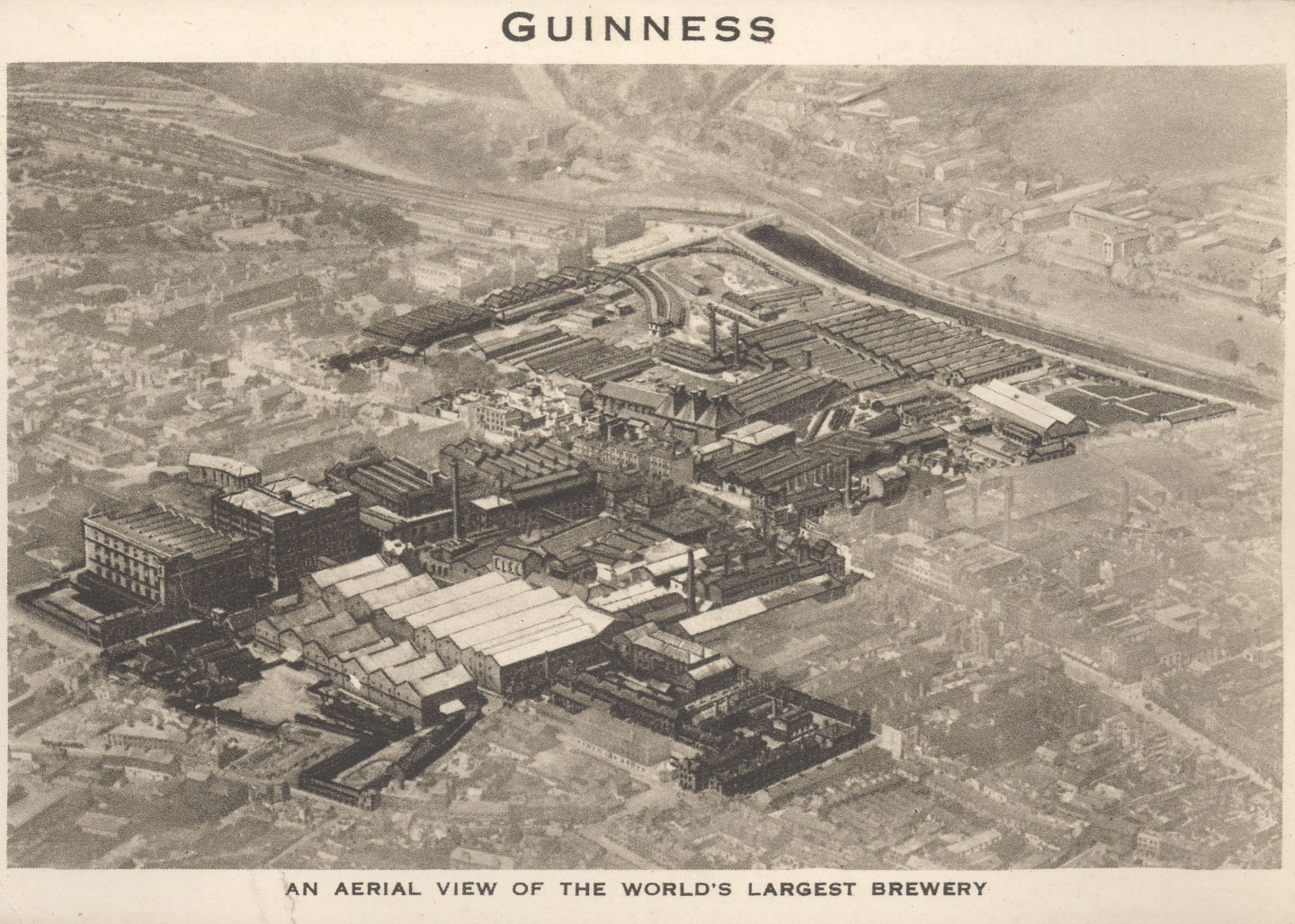 An aerial view of the St. James Gate Brewery, 1930. 