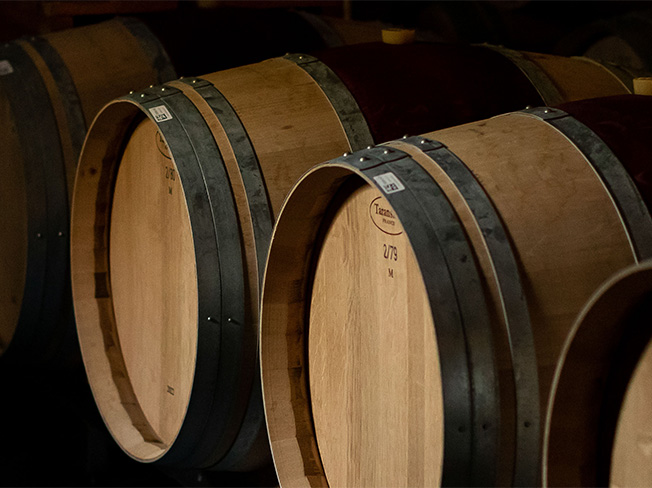 A row of wine barrells