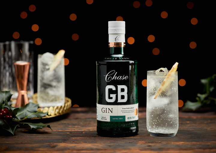 Chase gin bottle with highball glass