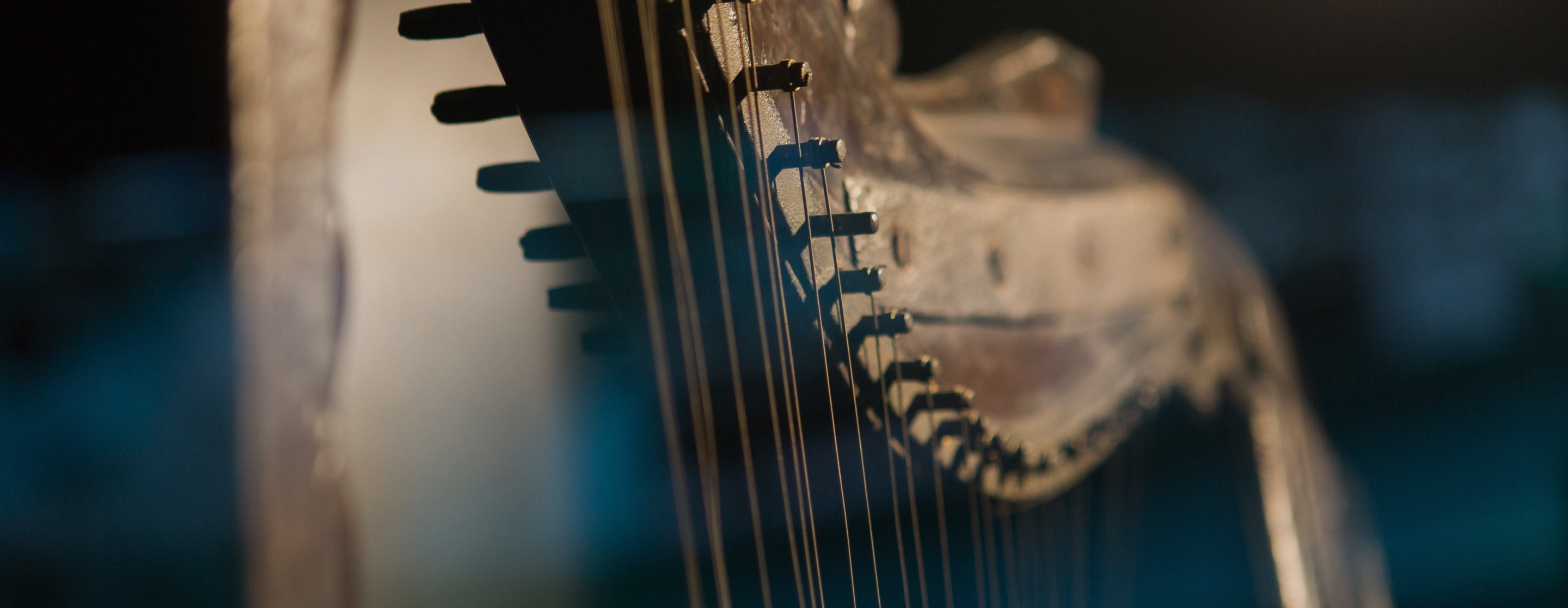 An image of a harp close up. 