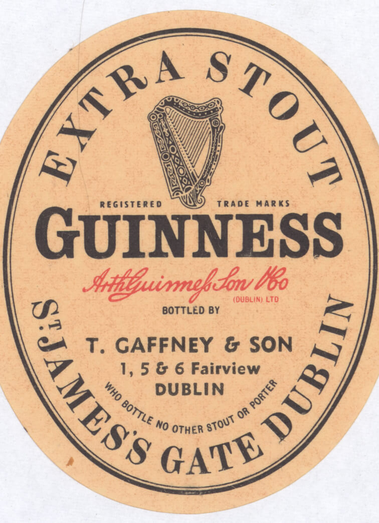 1962 Guinness Extra Stout label, created at St James Gate for bottlers T. Gaffney & Son.